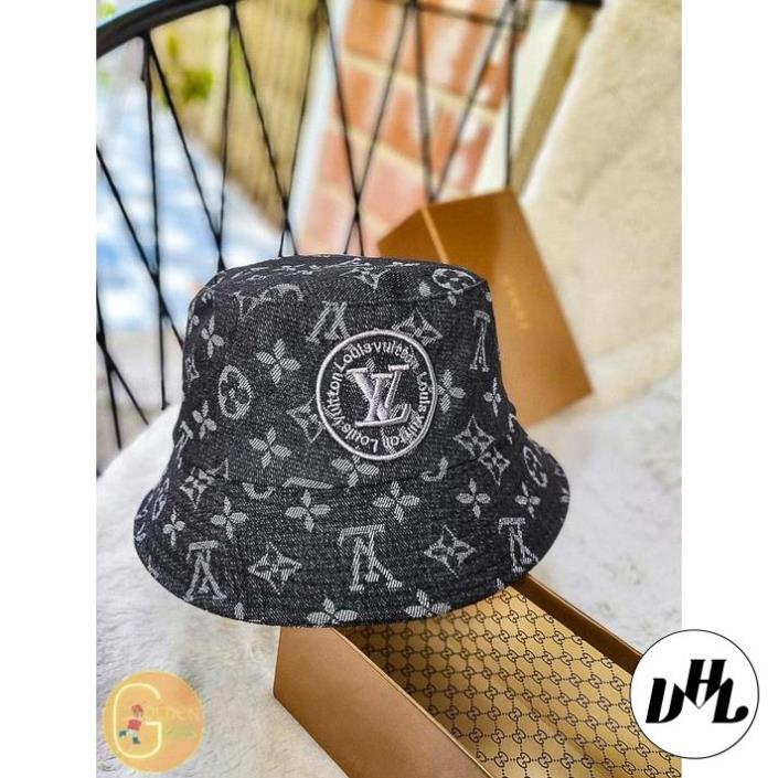 (Hàng VNXK) Nón thời trang, mũ Bucket vành tròn LV VÁ DA vải JEAN nhập thời trang (ẢNH THẬT)