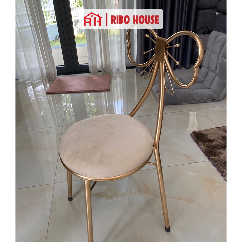 Ghế nơ RIBO HOUSE đệm vải nhung nỉ, ghế trang điểm trang trí phòng ngủ phòng khách decor quán cà phê nails spa RIBO40