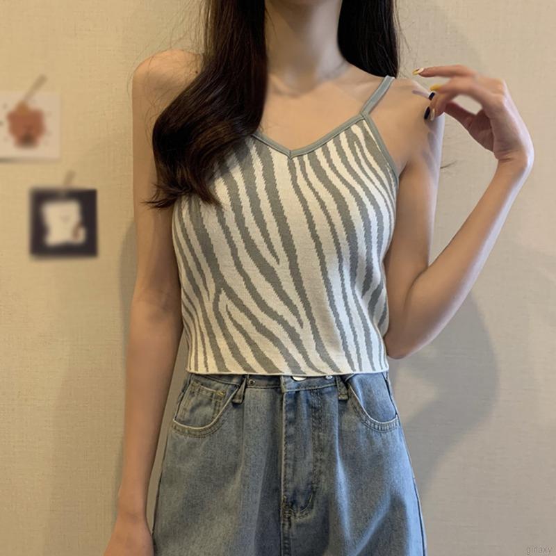 Áo Croptop Sát Nách Hoạ Tiết Ngựa Vằn Phong Cách Hàn Quốc