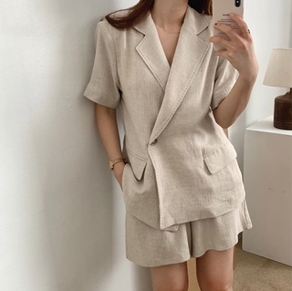 Kii Wii Set Áo Blazer/Quần Short Màu Trơn Thời Trang Mùa Hè Cho Nữ