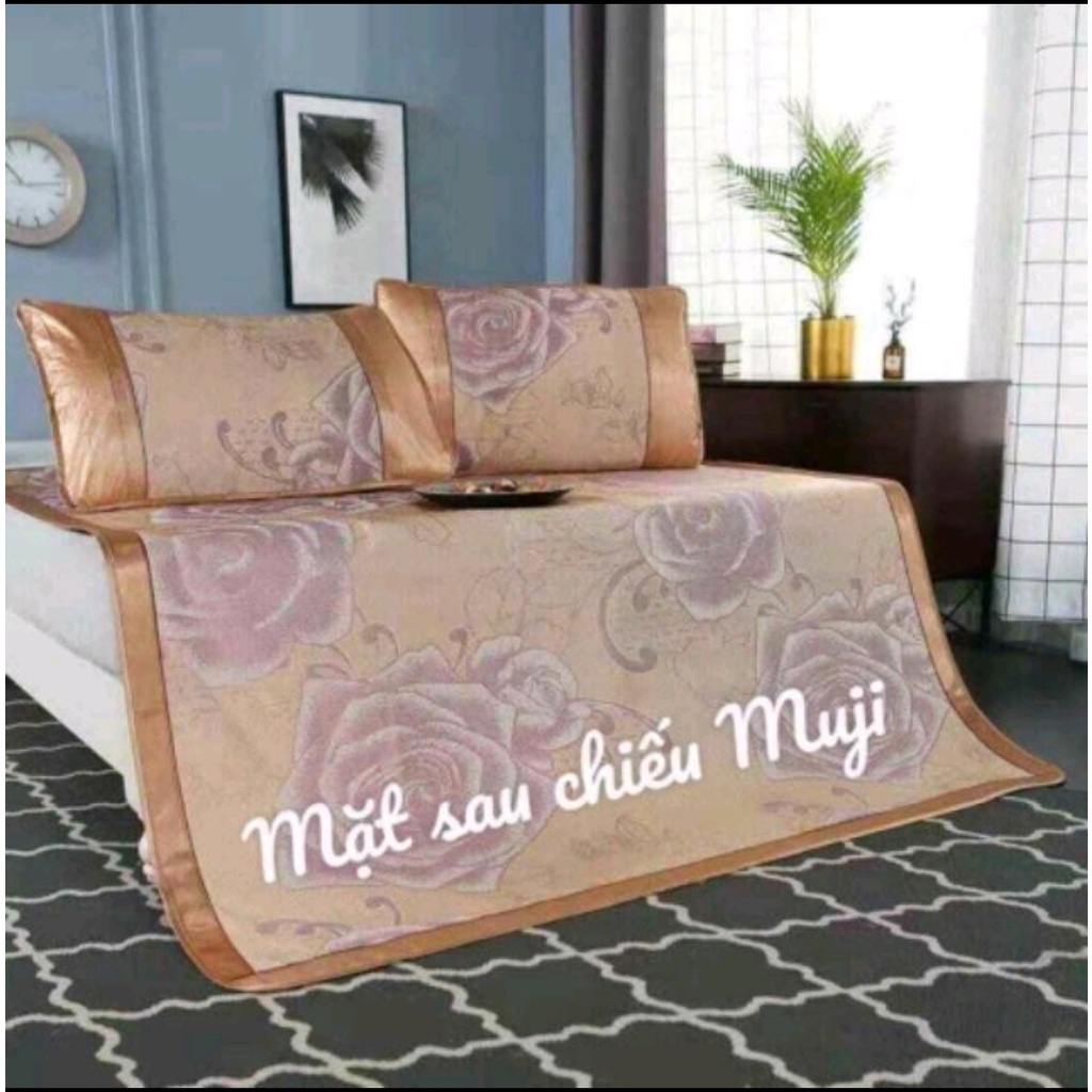 [ Tặng 2 vỏ gối ] Chiếu điều hòa sợi mây Việt Nam xuất khẩu  , Chiếu điều hòa sợi mây lót lụa - Hàng Cao Cấp