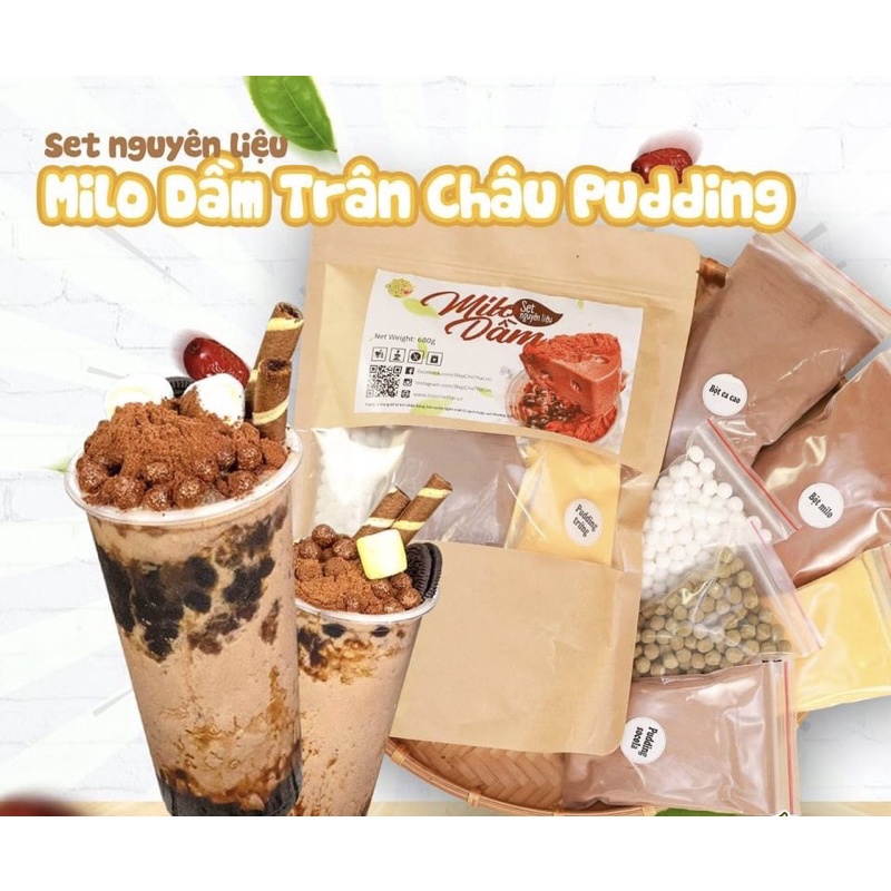 SET NGUYÊN LIỆU MILO DẦM TRÂN CHÂU PUDDING
