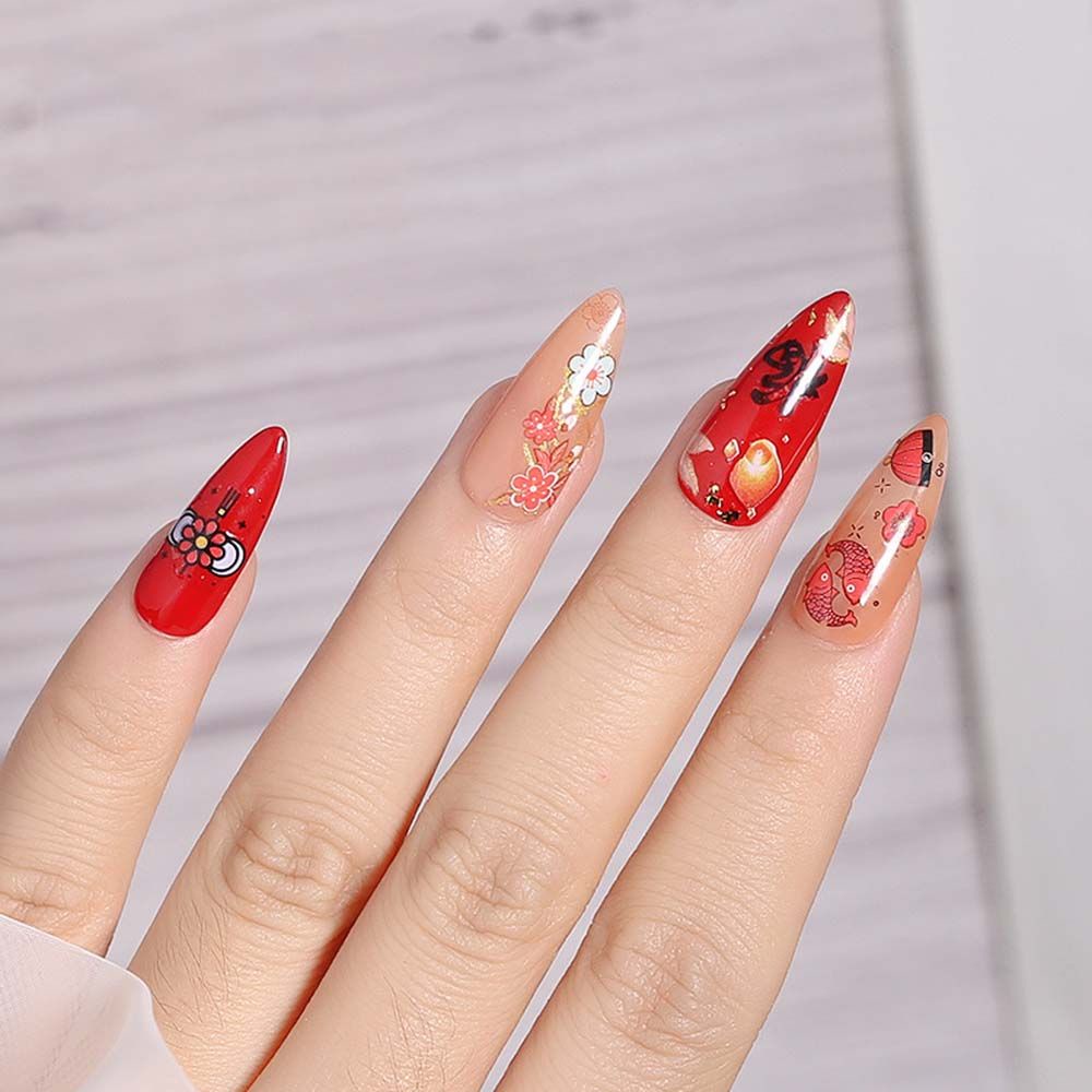 [Hàng mới về] Miếng dán trang trí móng tay họa tiết may mắn mừng năm mới 2022 diy