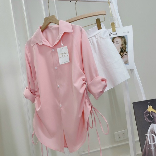 Áo sơ mi nữ hồng mặc được 2 kiểu Deloga phong cách mới bao đẹp tpc  của gkm_fashion