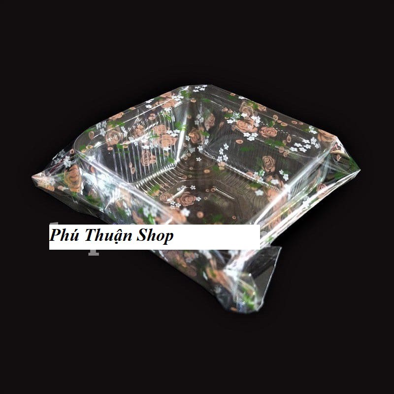 Combo 100 khay và túi trung thu dán 200 gram hình hoa hồng nhí