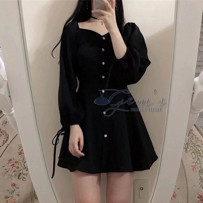 VÁY ĐẦM CỔ VUÔNG TIM TAY DÀI THẮT NƠ MẶC ĐƯỢC 2 KIỂU CỰC XINH