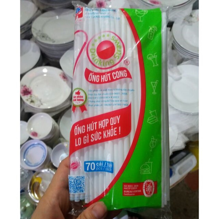 Ống Hút Trắng Cong Tân Tường Khang 70 Cái