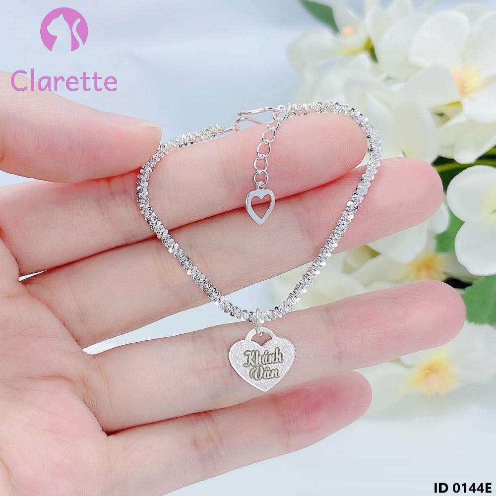 Vòng tay bạc cho bé đính mặt khắc tên theo yêu cầu Clarette 0144E