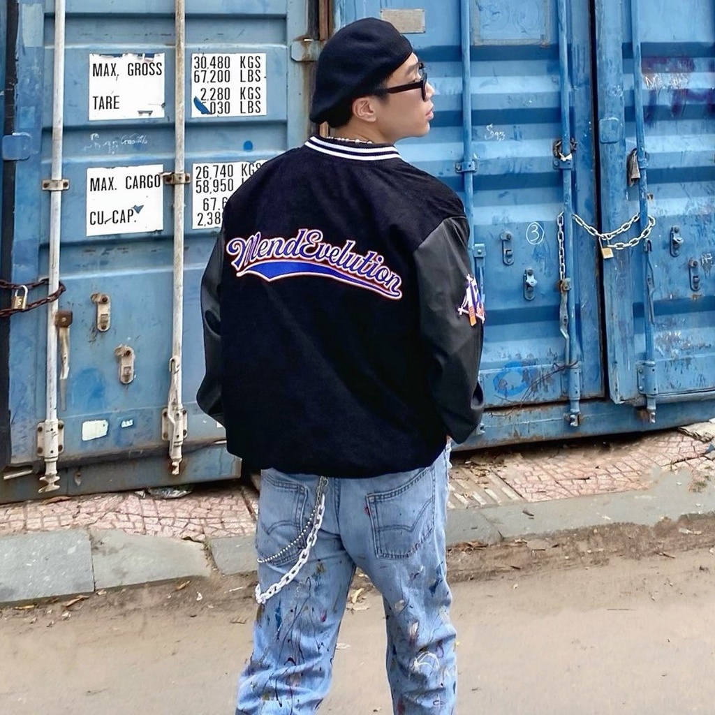 MENDE - Old School Varsity - Áo Khoác Bóng Chày Nam Tay Da