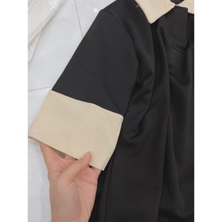 Đầm midi cổ bẻ phối màu (chất đẹp)