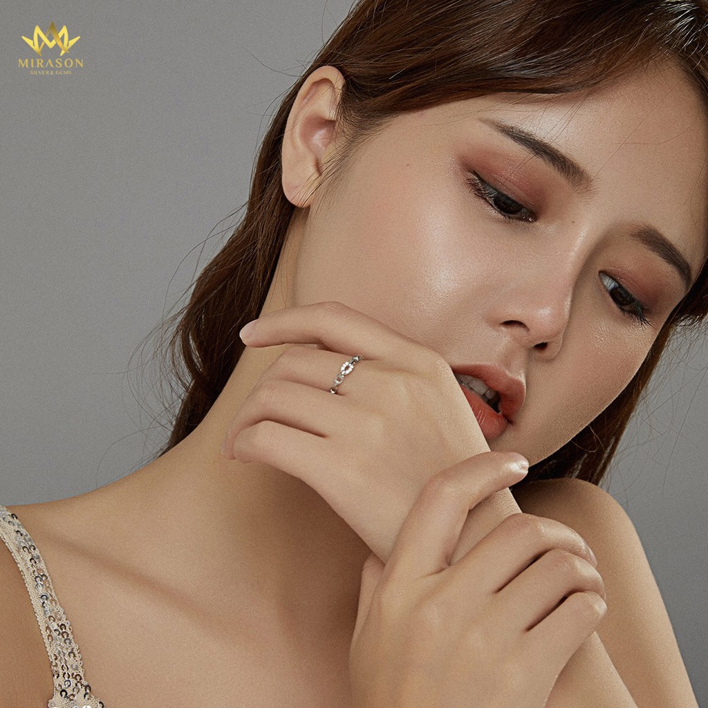 Nhẫn Bạc Unisex MIRASON Xích Đính Đá Basic  MNH065 - Nhẫn Nữ Bạc 925 Cao Cấp