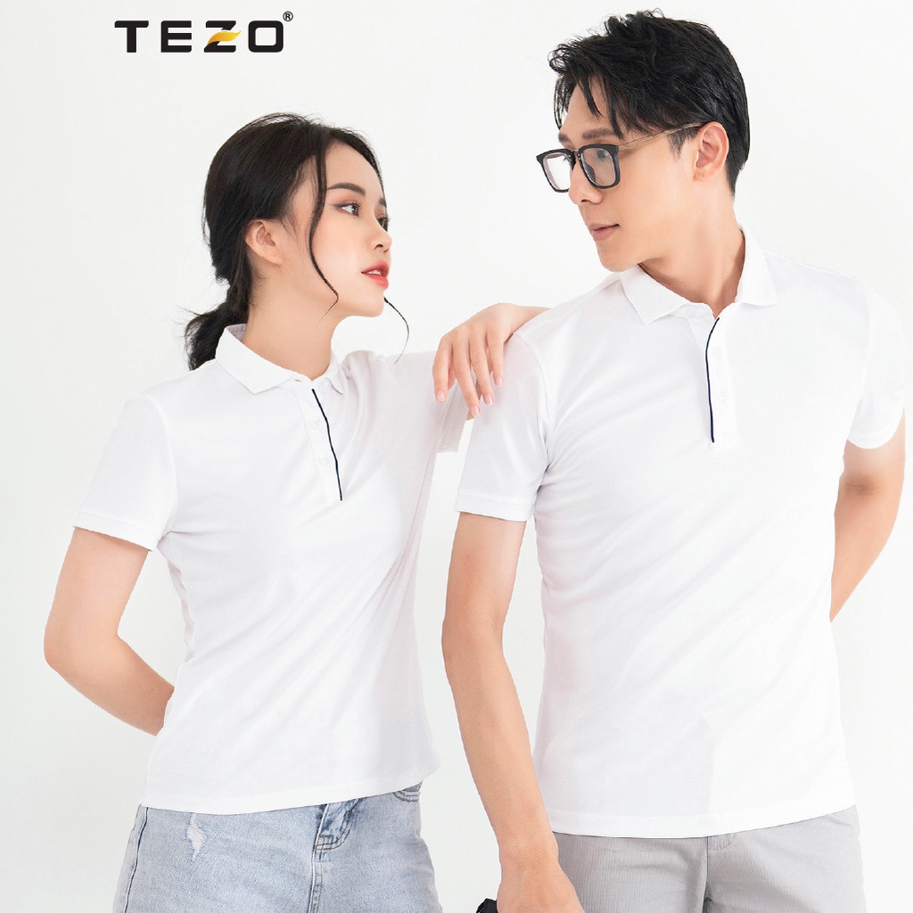 Áo polo nam nữ Tezo nẹp cổ phối viền thoáng mát thun có cổ lịch sự chuẩn form 2103APCB02TRT
