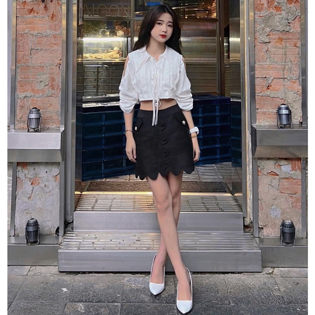 THE FANCE | Áo sơ mi croptop tay cut out vải chống nhăn DARLING CROP SHIRT