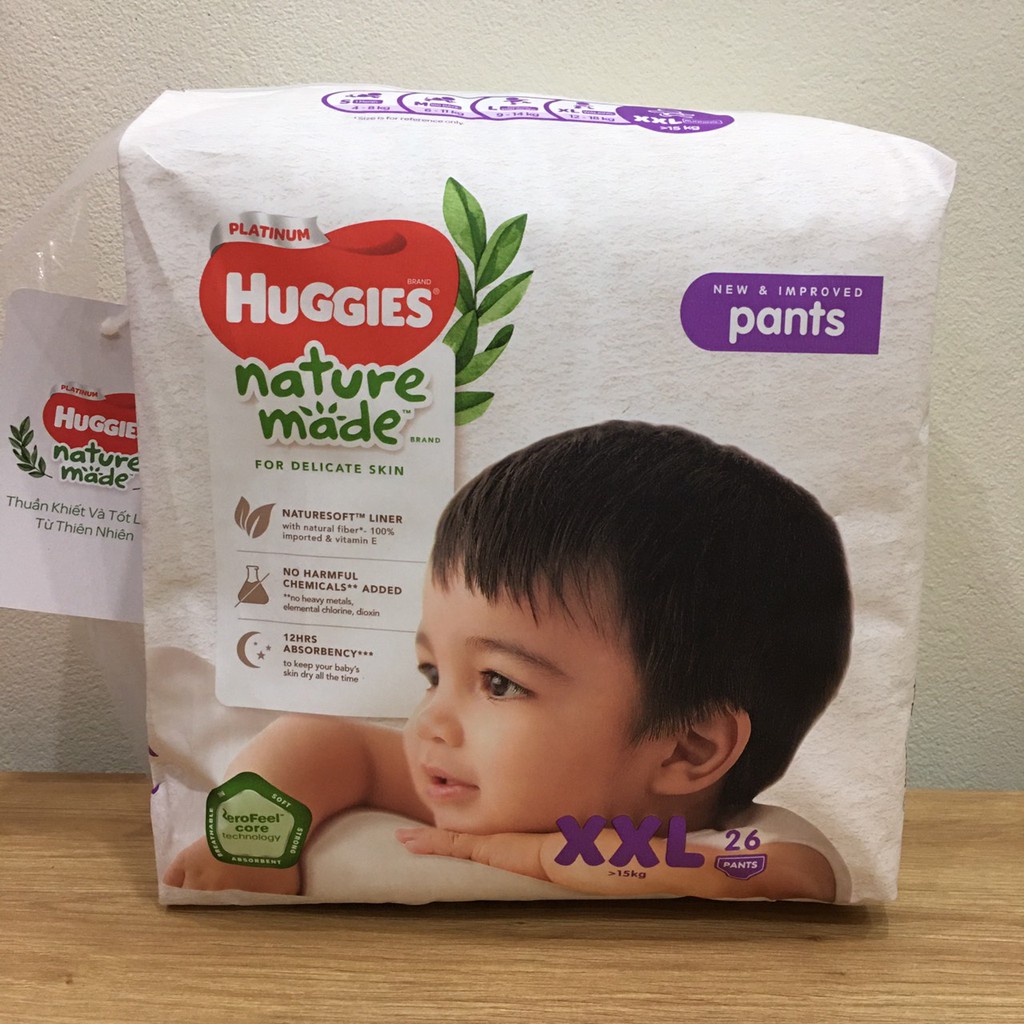 Tã quần siêu cao cấp Huggies patinum nature made size XXL26