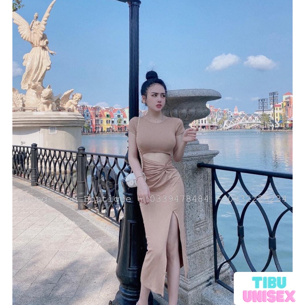 Váy Body Khoét Eo Xẻ Tà TIBU, Đầm Ôm Sexy Nữ Dáng Bó Xoắn Eo hottrend 2022