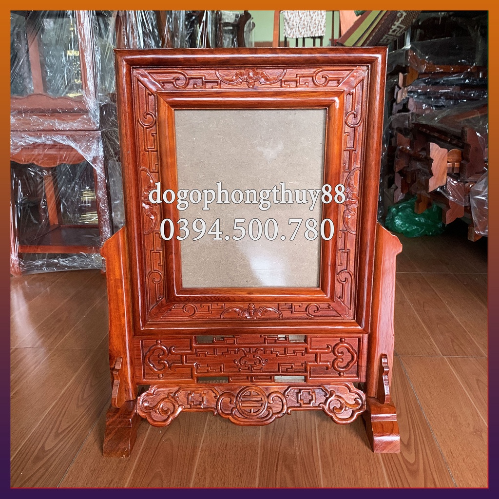 Khung ảnh thờ Kép Dơi chạm nền Gỗ Hương sơn PU