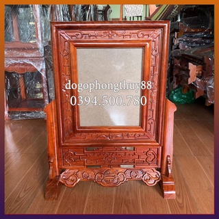 Khung ảnh thờ Kép Dơi chạm nền Gỗ Hương sơn PU