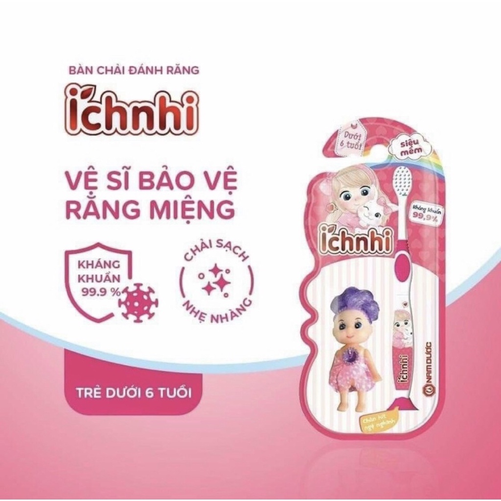 Bàn chải đánh răng cao cấp Ích Nhi kèm đồ chơi cho trẻ em dưới 6 tuổi lông siêu mền mịn, kháng khuẩn