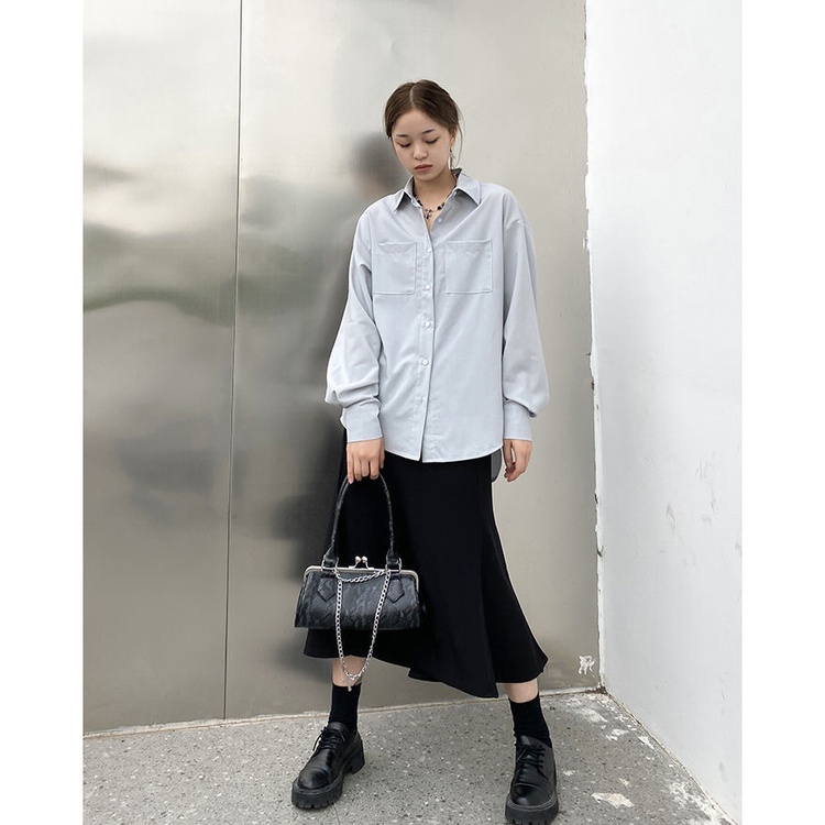 Chân Váy midi Chữ A Lưng Cao Viền Bèo Màu Đen Đơn Giản Phong Cách Hàn Quốc Thời Trang