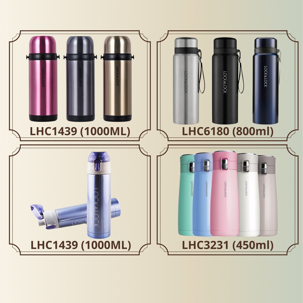 Bình giữ nhiệt Lock&amp;Lock mini 500ml - 1000ml, Bình đựng nước Lock and Lock chất liệu inox 304 - HAPOS