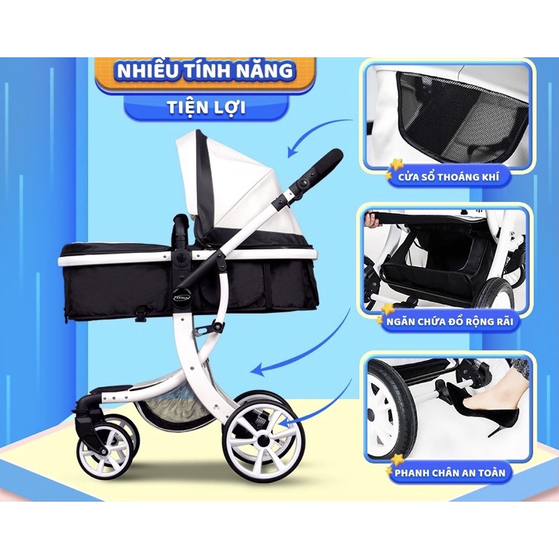 Xe đẩy gấp gọn cho bé 2 chiều 3 tư thế. xe đẩy cao cấp cho bé