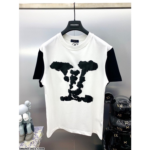 Áo thun nam cổ tròn thêu chữ GV áo phông nam tay ngăn chất cotton