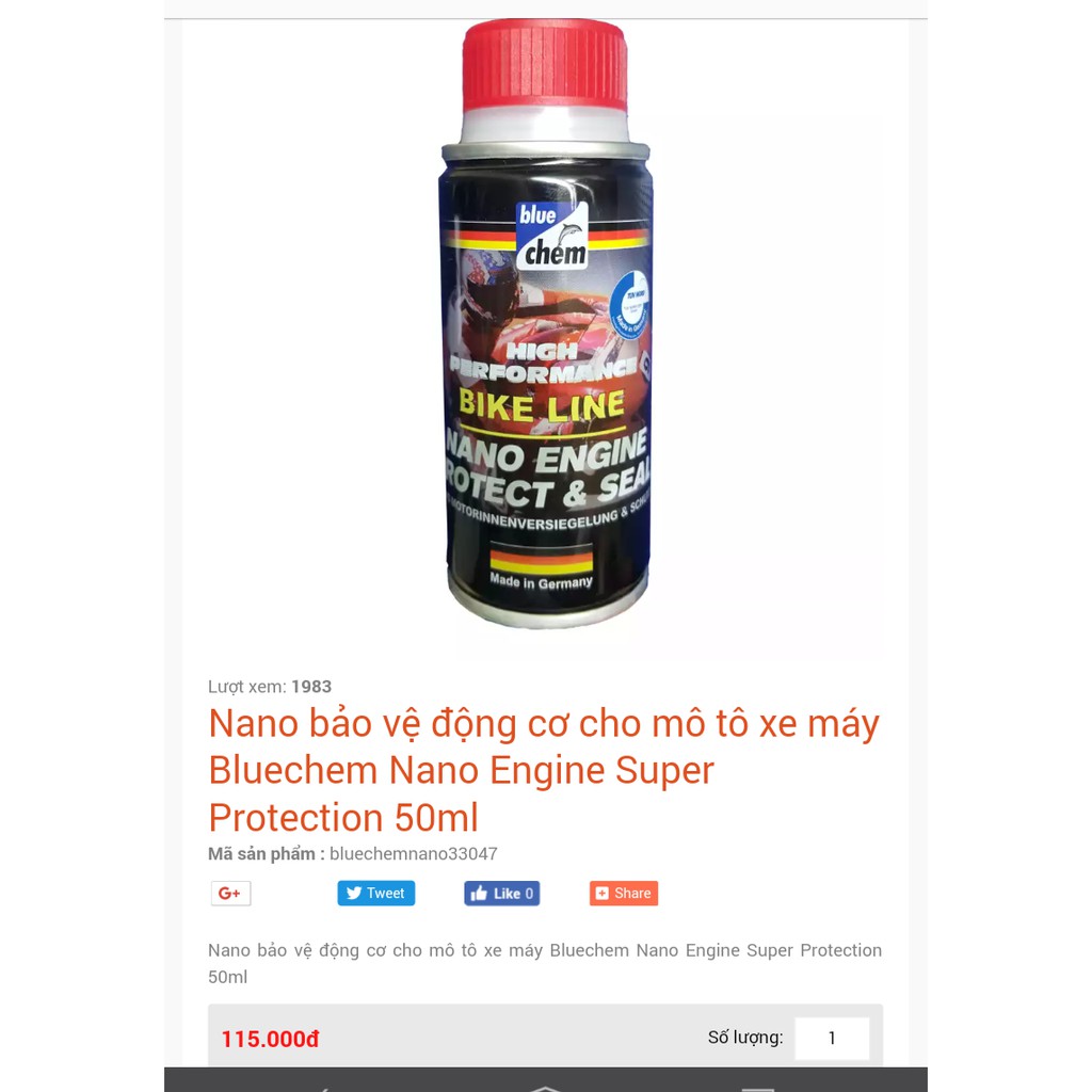 Nano bảo vệ động cơ cho mô tô xe máy Bluechem Nano Engine Super Protection 50ml