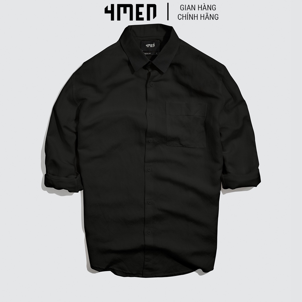 Áo sơ mi nam linen trơn đẹp 4MEN SM069 tay dài có túi form suông regular, vải linen cotton cao cấp thoáng mát | BigBuy360 - bigbuy360.vn