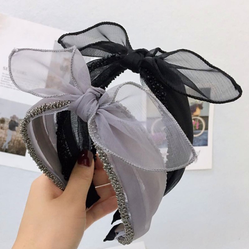 Băng đô lưới đính nơ thiết kế thời trang dành cho nữ kiểu Hàn Quốc