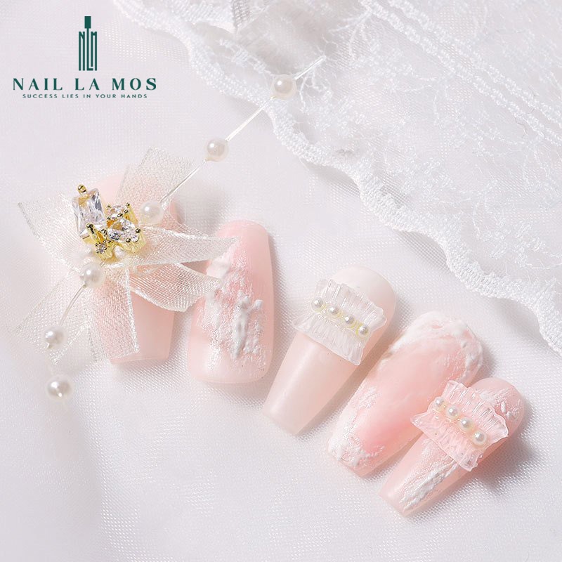 Set 20 charm nơ nhún - Charm nơ nhựa ánh cầu vồng đính hạt ngọc trai giả nhựa phong cách Hàn Nhật