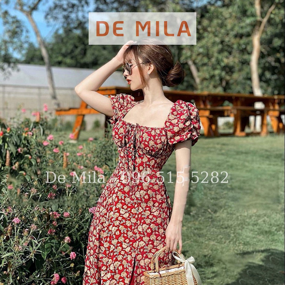 Váy Hoa Nhí,Đầm Hoa Nhí De MiLa Cao Cấp dáng dài nhún vai xẻ tà mặc đi làm,đi chơi tôn dáng cực đẹp Hàng Loại 1 Thiết Kế | BigBuy360 - bigbuy360.vn