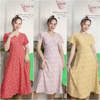 ĐẦM CỔ V HOA NHÍ TAY BÚP DÁNG XÒE CÓ SIZE - MT21