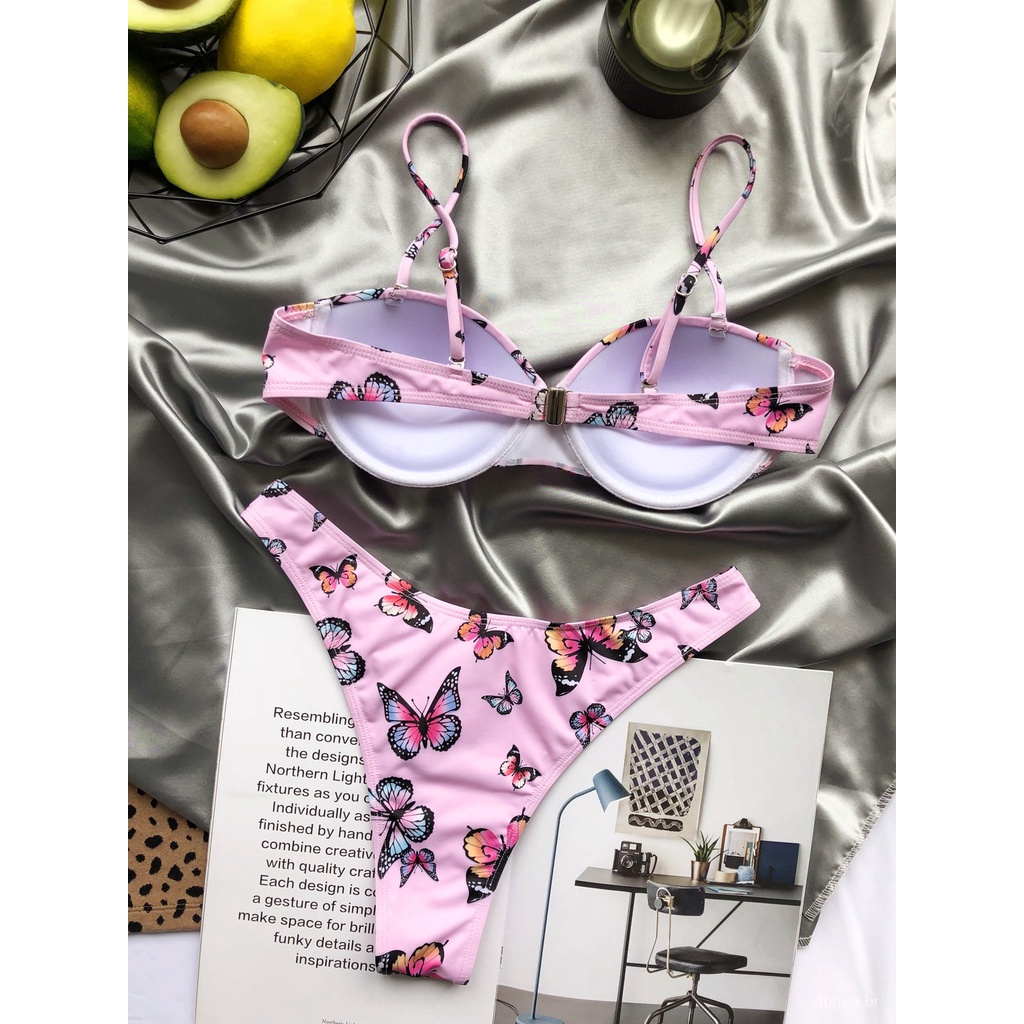 DUNEA Bộ Đồ Bơi 2 Mảnh 9Vvn In Hình Bướm Hồng Quyến Rũ Dành Cho Nữ