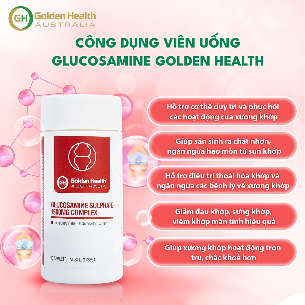 [GOLDEN HEALTH] Viên uống Glucosamine Sulphate hỗ trợ tăng chất nhờn xương khớp (90 viên)
