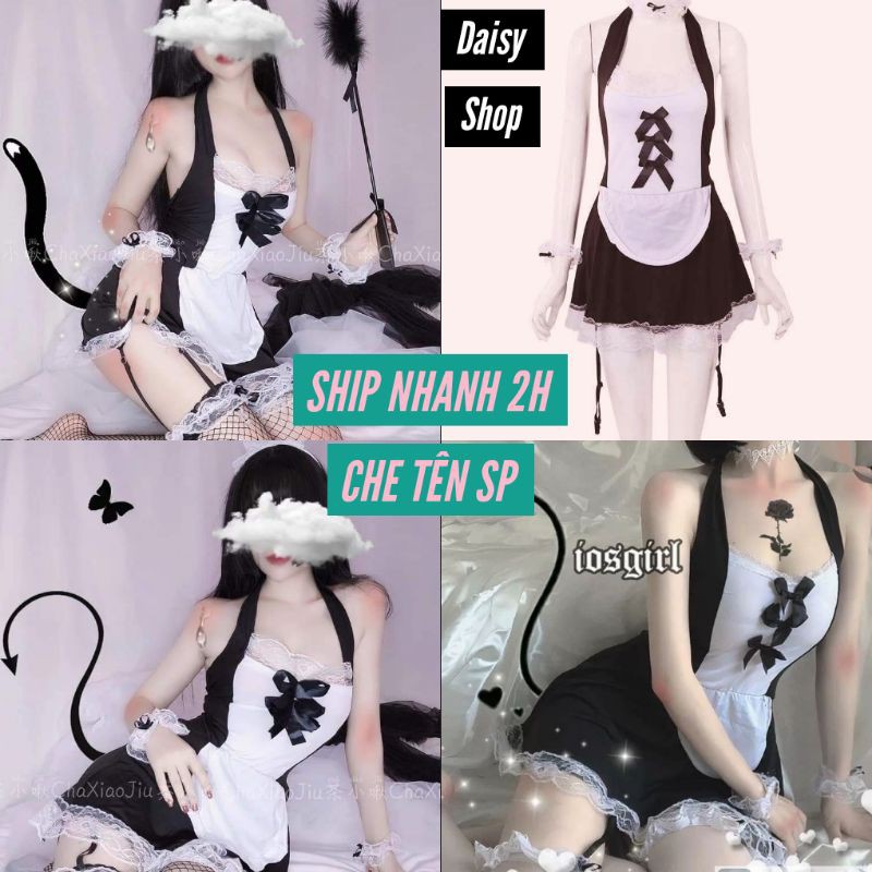 Cosplay sexy hầu gái hóa trang anime nàng hầu Nhật Bản - váy ngủ 2 dây ngây thơ freesize dưới 60kg