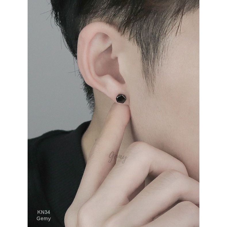 Khuyên tai nam bạc tròn màu đen đơn giản, cá tính, unisex nhiều mẫu (1 chiếc)| GEMY SILVER