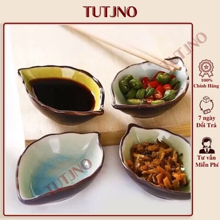 Đĩa Khay Đựng Gia Vị Sứ 1 Ngăn HÌNH CHIẾC LÁ - Chén Bát Nhỏ Đựng Nước Mắm Chấm Đồ Ăn