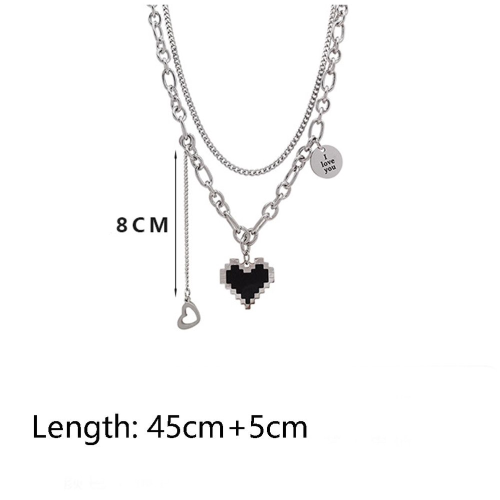 Dây chuyền hai lớp bằng thép titan mặt hình trái tim phong cách punk thời trang cho nữ