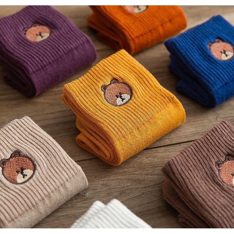 WAFNHA D622 Vớ Cotton Thêu Hình Gấu Dễ Thương