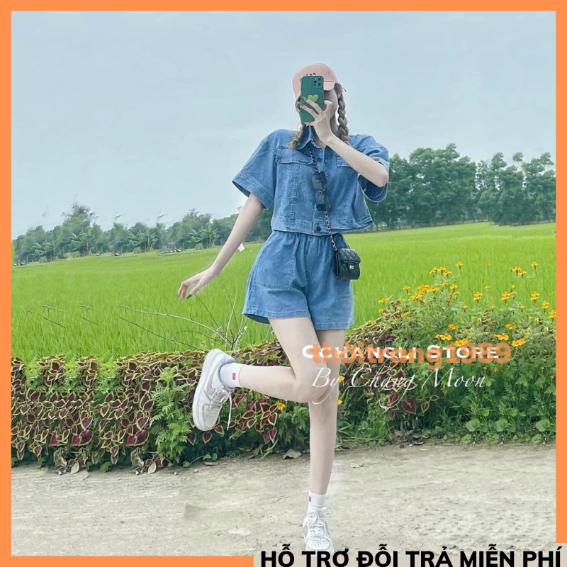 SET ÁO CROPTOP QUẦN SOOC HOT HIT THOITRANG1989 áo jean form rông