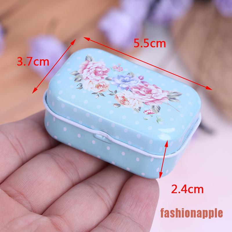 JFF Mini flower tin trinket jewelry coin box tinplate storage case small rectangular JFF