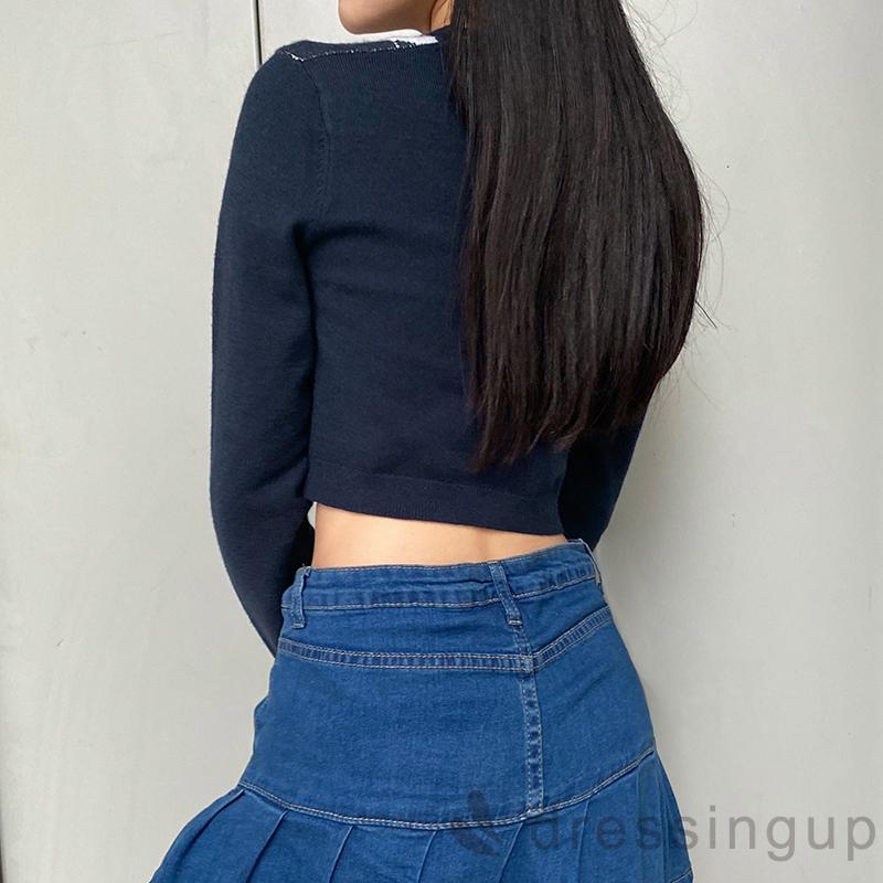 DRESSINGUP-Áo Sweater Dệt Kim Hoạ Tiết In Thiết Kế Cổ Chữ V Thời Trang Cho Nữ