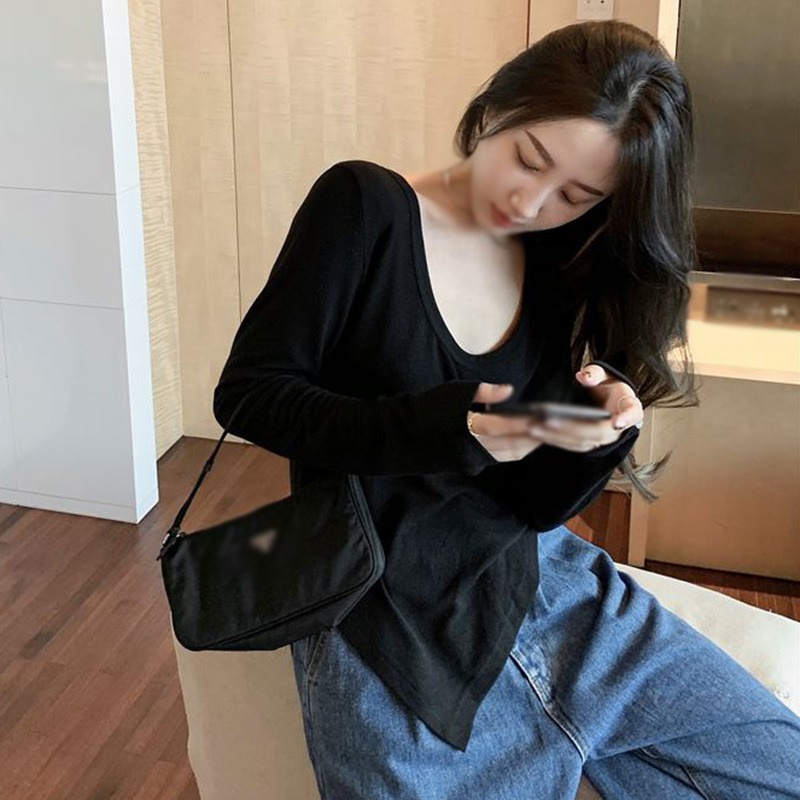 Áo Thun Nữ Tay Dài Dáng Rộng In Hình Trái Tim Thời Trang