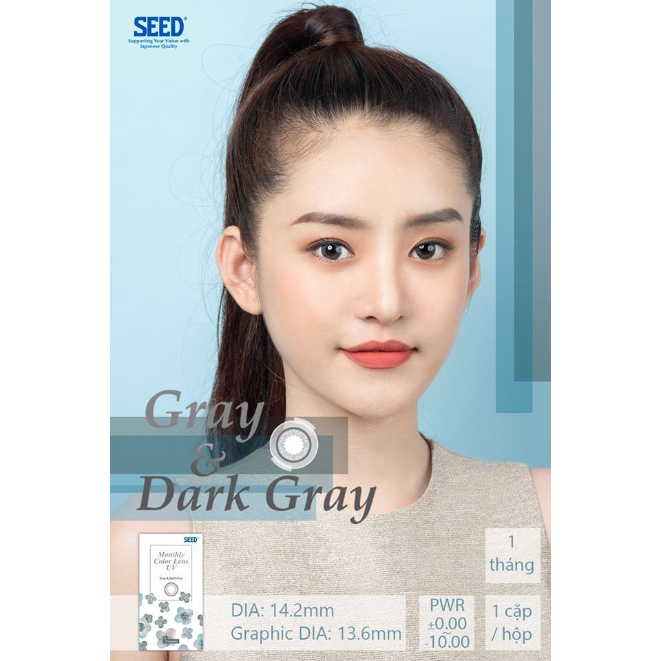 kính áp tròng cận [tặng khay gương+ dụng cụ đeo] Kính áp tròng Seed 1 tháng có màu Monthly Color Lens UV độ từ 0,00