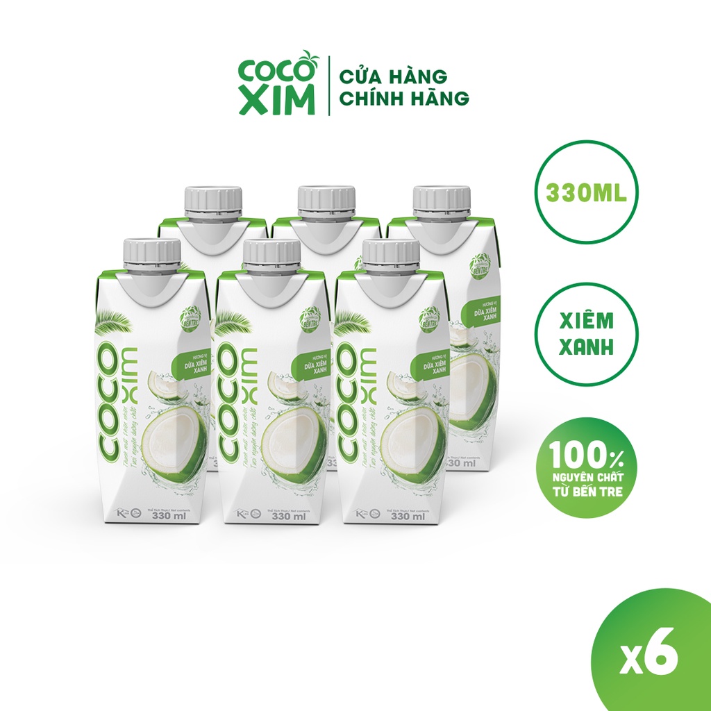 COMBO 6 HỘP Nước dừa đóng hộp Cocoxim Xanh 330ml/ Hộp