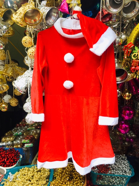Váy Noel hoá trang người lớn kèm áo choàng tay dài chất liệu nhung 5 món