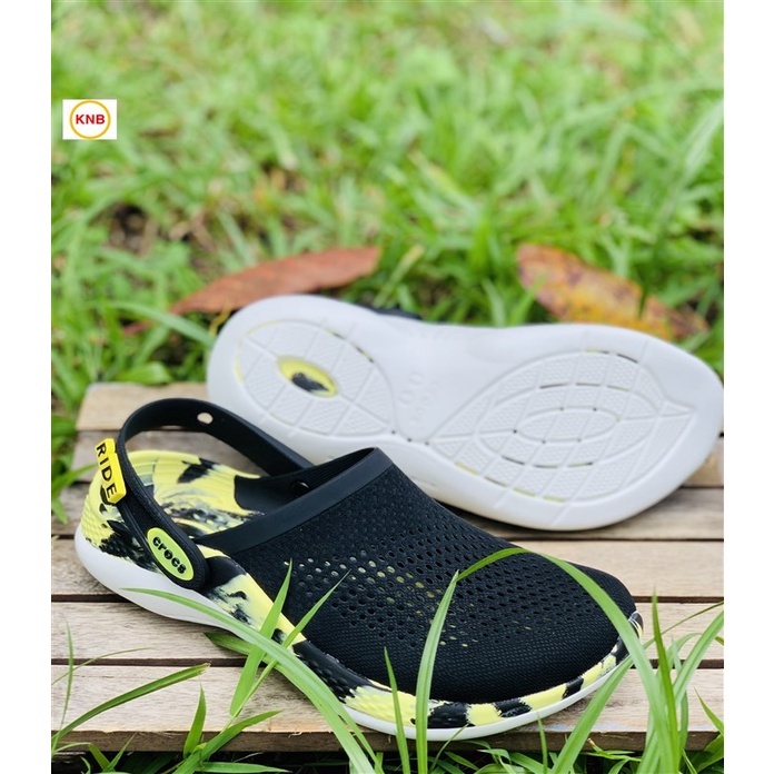 Dép Cross Literide 360 clog màu Loàng vàng, giày sục sandal Crocs quai ngang bít đầu nam nữ đi năng mưa, Hàng loại 1