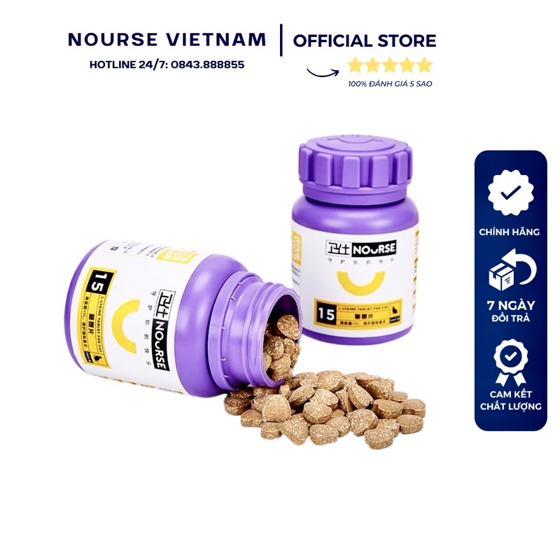 Vitamin Nourse 15 bổ sung Lysine hỗ trợ đường hô hấp, tăng sức đề kháng cho mèo (200v)