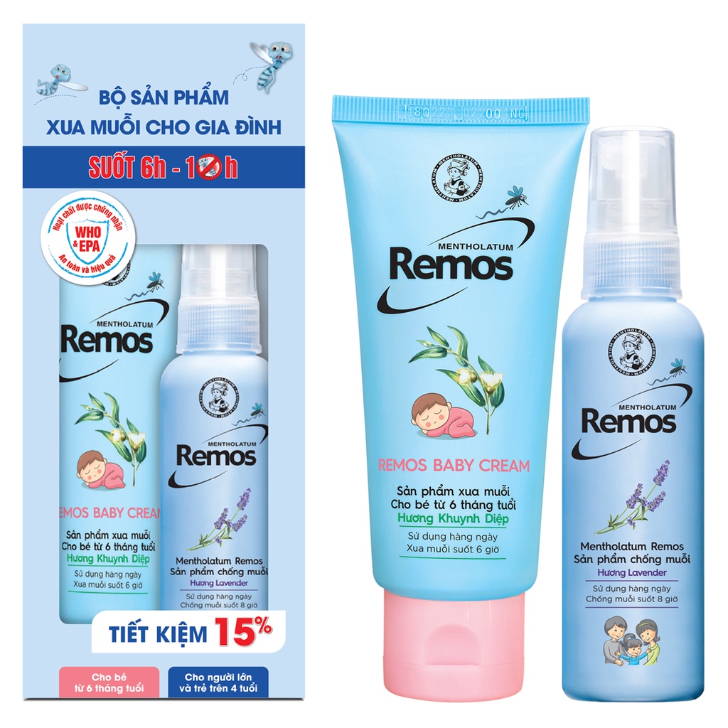 Remos chống muỗi dạng kem, và xịt đuổi muỗi hương lavender, sá chanh, cam an toàn cho cả trẻ em và người lớn