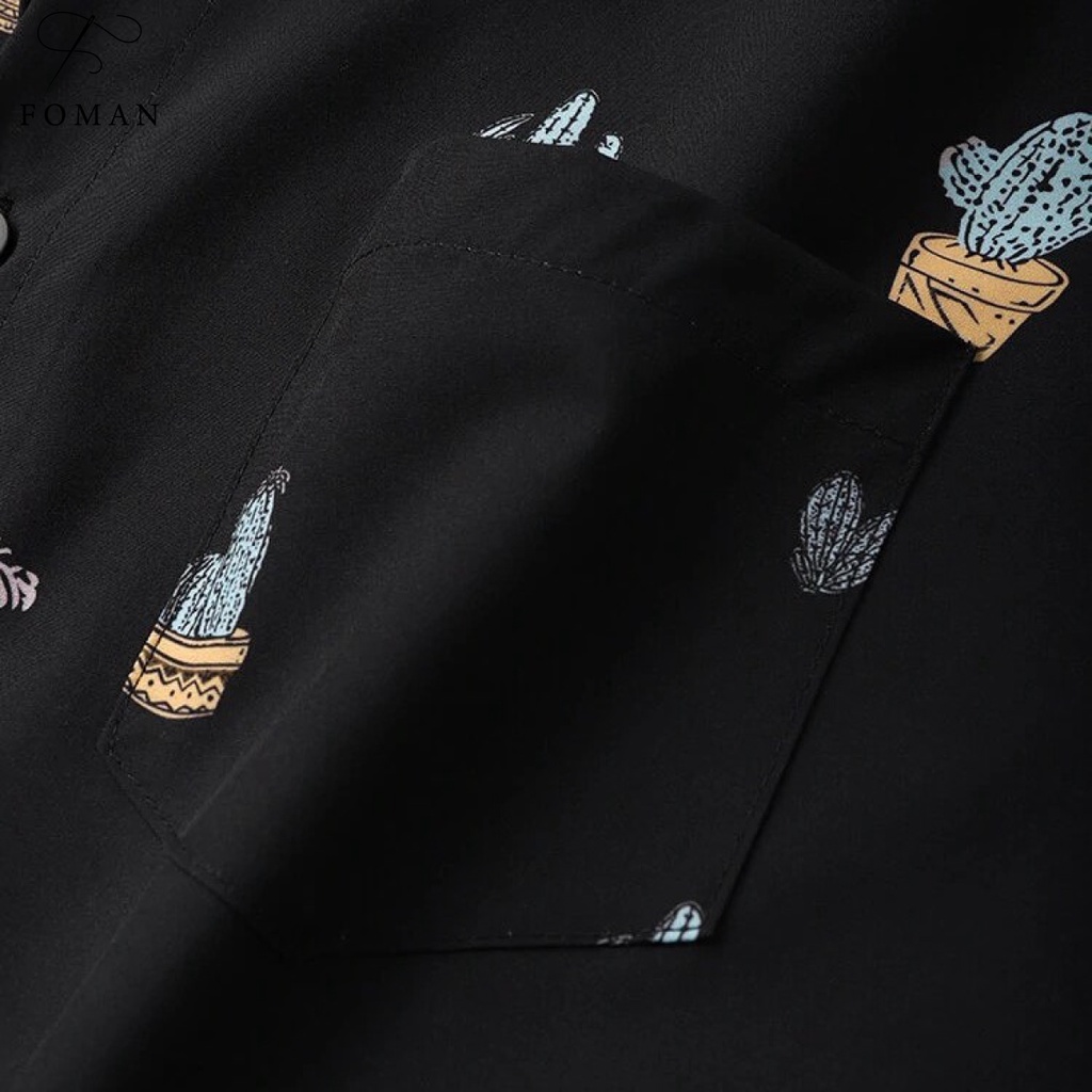 Áo sơ mi nam tay ngắn FOMAN chất vải lụa cao cấp, không nhăn, thấm hút, thoáng khí, hoạ tiết Xương Rồng CACTUS (FM11)